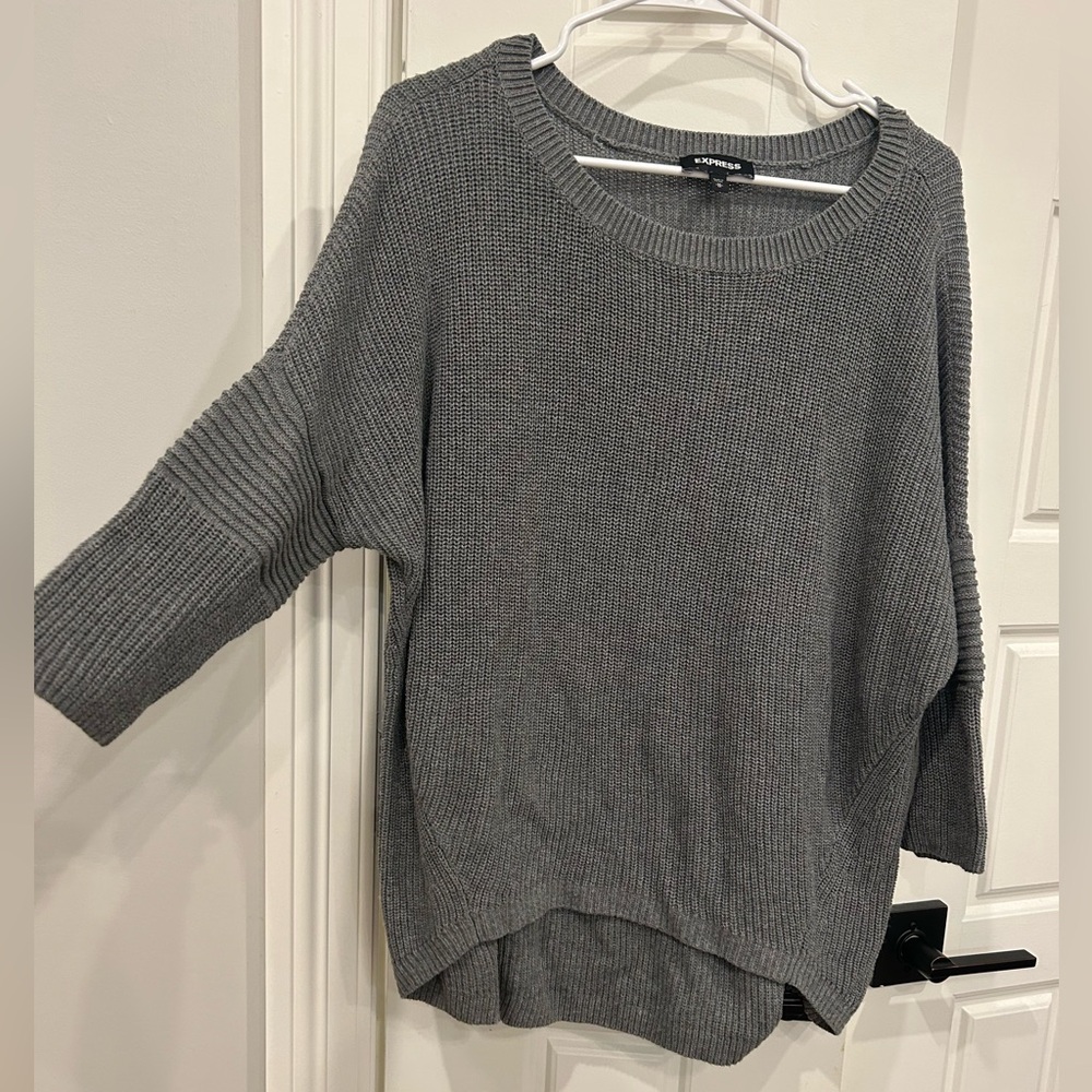 Express Heathered Gray 3/4 Sleeve Cocoon Sweater Size Medium 100% Cotton